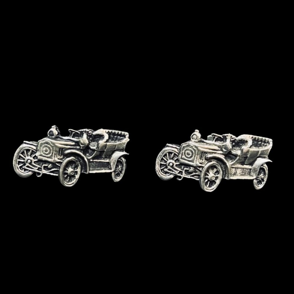 Vintage Silver Tone Antique Car Cufflinks (4888)